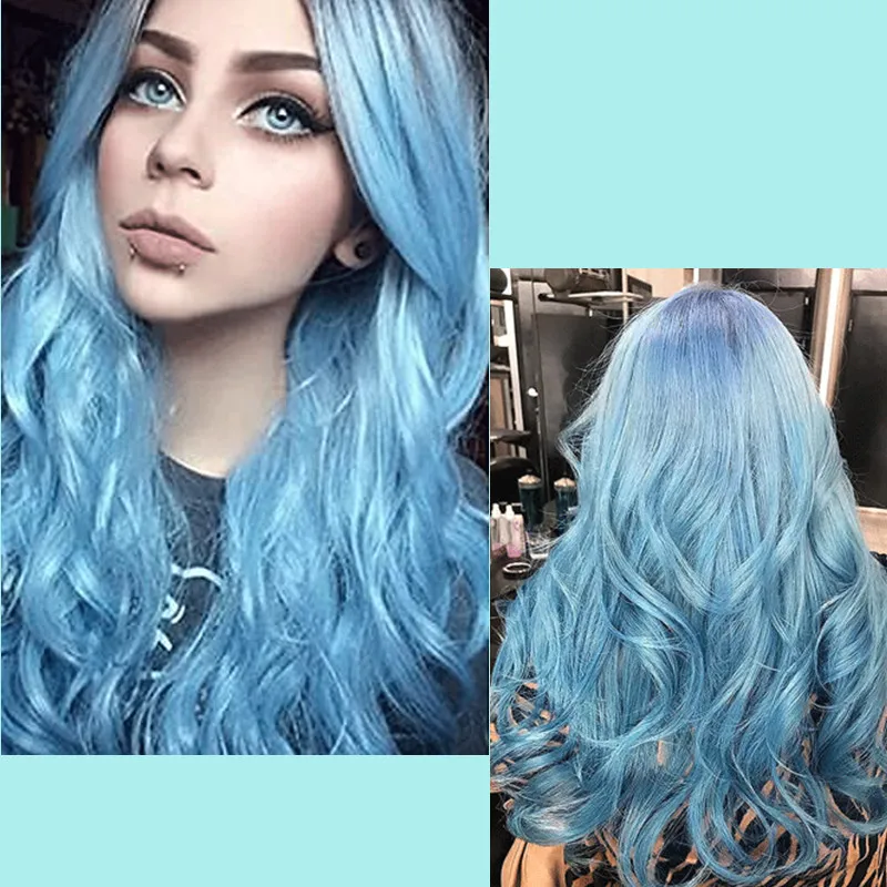 Wavy Womans Wigs Syntetyczne peruki do włosów dla kobiet Cosplay Peruka długa kolorowa różowa fioletowa zielona brązowa czarna szara niebieska czerwona Ombre