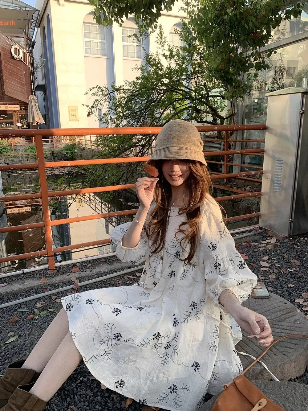 Sommer-Blumenstickerei Dr. Damen-Urlaubsoutfit, schlankmachend, A-Linie, ort Dr, atmungsaktiv, weicher Stoff, V-Ne Lantern Sve