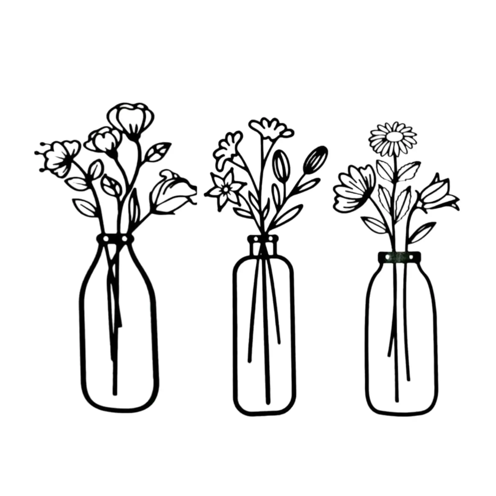 

3x Metal Vase Flowers Wall Art Modern Style Iron Decorative Floral for Kitchen Home Office Dining Room Indoor Outdoor Bathroom