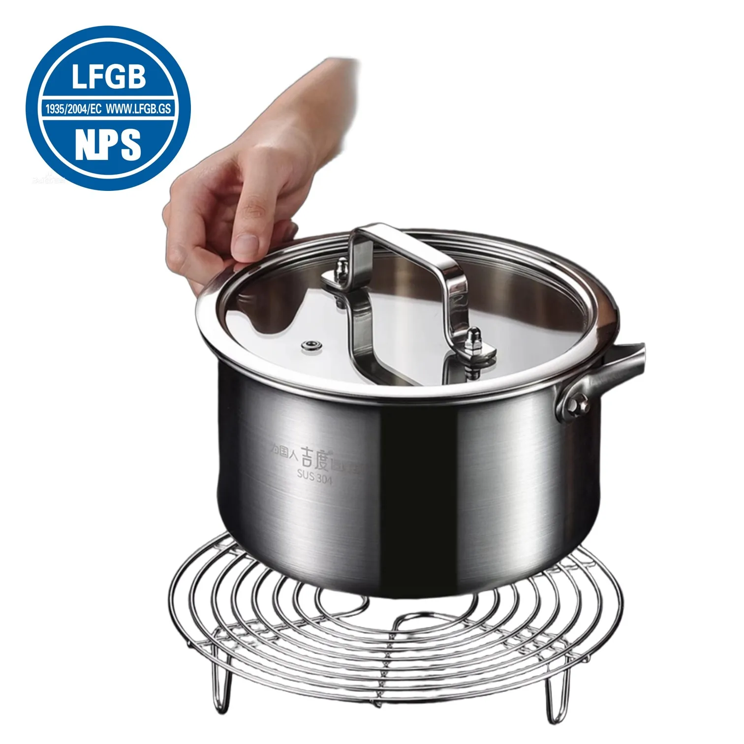 LFGB Certification 304 Stainless Steel Kitchen Steaming Rack Ultra Large 22cm 24cm 28cm Steamer with 4cm 7cm Stand Cooking Tool