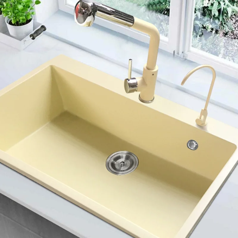 Goose yellow quartz stone large single slot kitchen colored vegetable wash basin sink granite under the counter