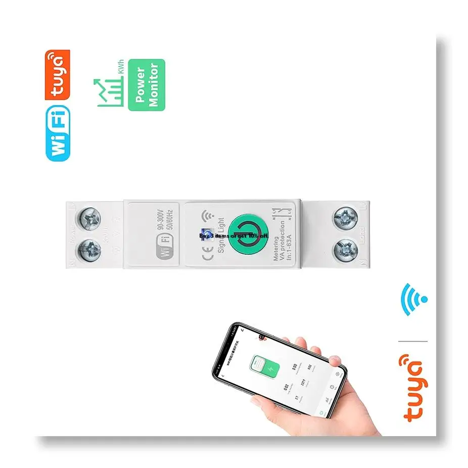 ●Tuya WiFi Smart Circuit Breaker 1P+N 63A Din Rail Switch with Electricity Statistics Remote Voice Control for Alexa Home