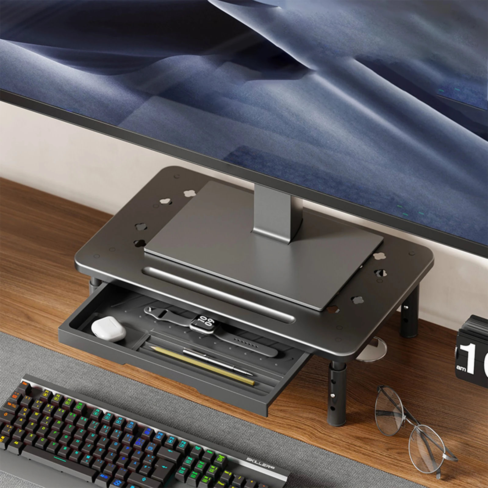 

Computer Monitor Stand 3 Height Adjustable Laptop Riser with Airflow Vents Laptop Stand Desk Organizer for Office Home School