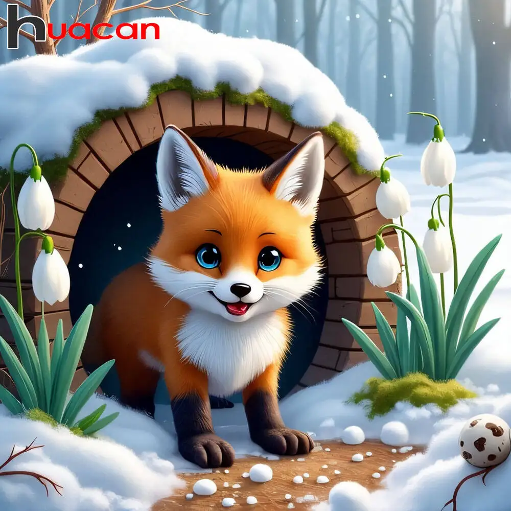 

HUACAN 5D Алмазная картина с лисой, новые поступления, 2025 г., Алмазная мозаика, пещера, снежное поле, декоративные картины