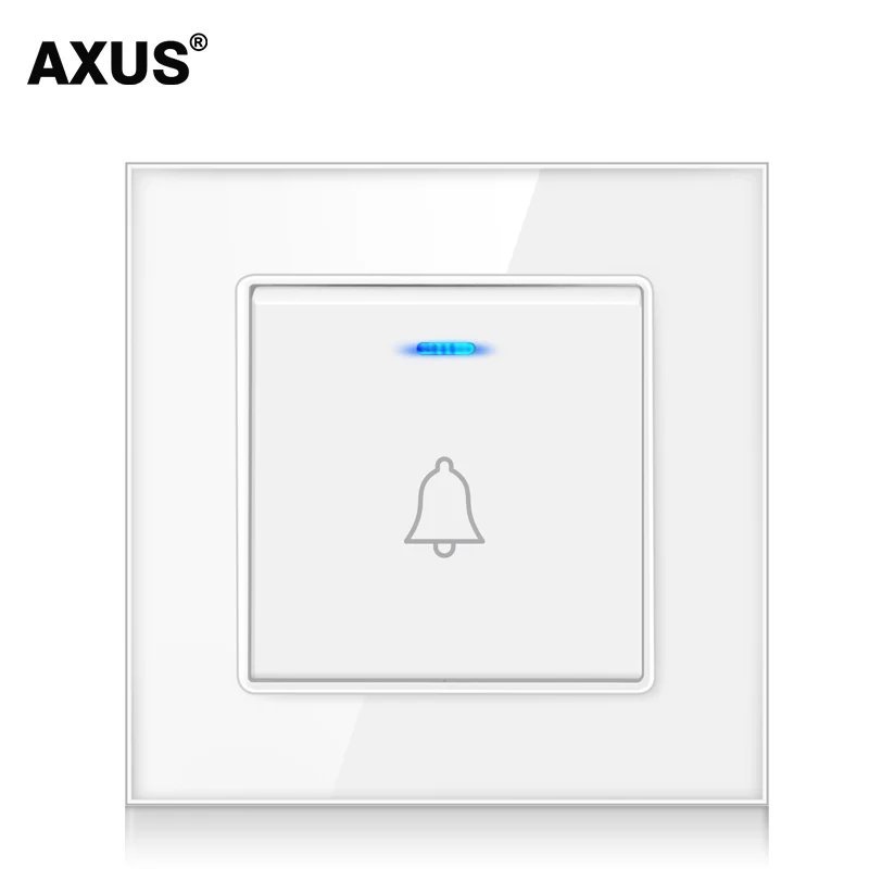 AXUS Home Doorbell Hotel Doorbell Embedded Wired Switch Wall Button With LED Indicator Tempered Crystal Glass Panel 110-220V