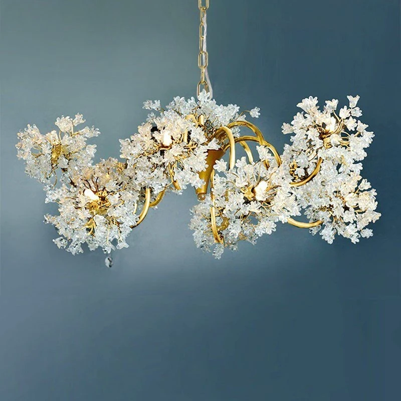 Romantic Cherry Blossom Flowers Pendant Light Designer Crystal Glass Hanging Lamp Villa Hotel Lobby Luxurious Home Adorn Fixture