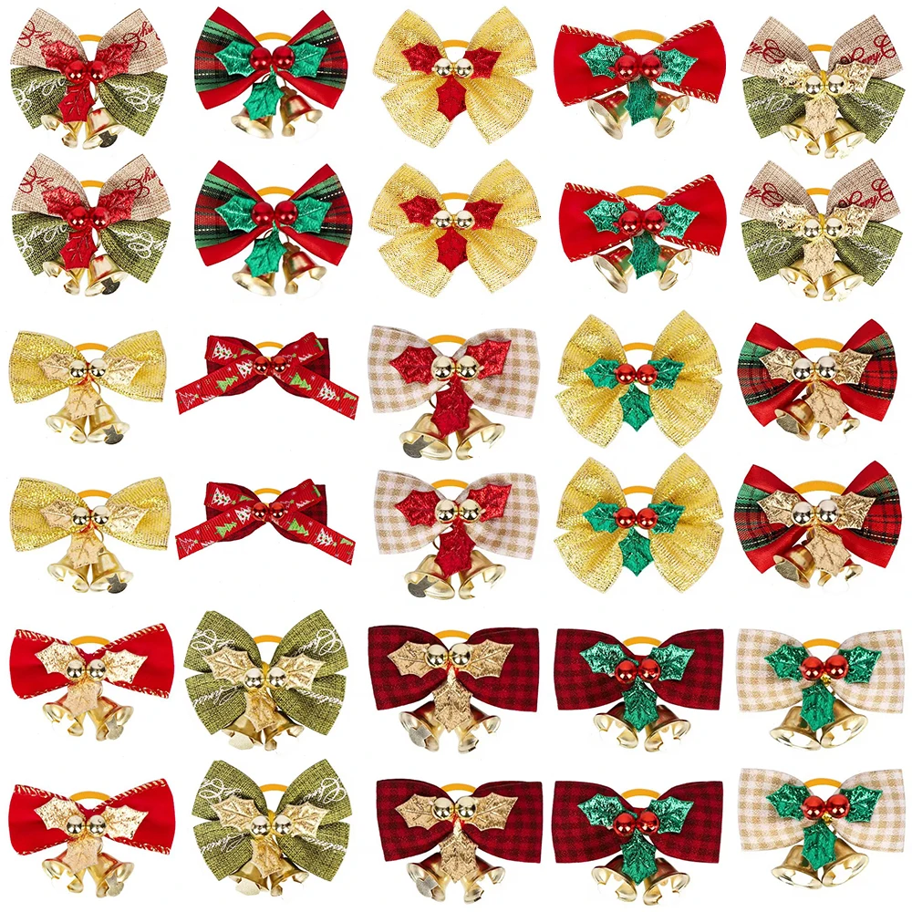 Pet Supplies Dog 50/100Pcs Christmas Doggy Hair Bows Rubber Bands Bell Fashion Puppy Dog Hair Bows Small Dog Grooming Accessories Pet Supplies