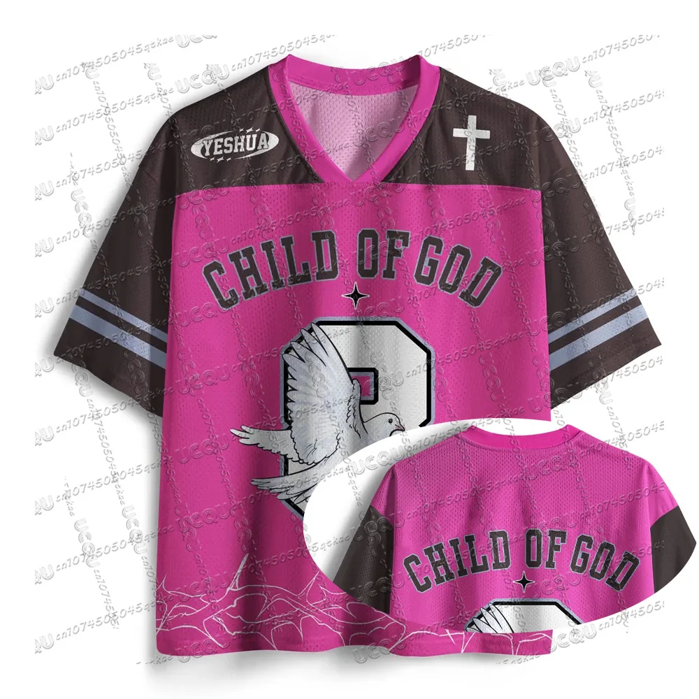 Child of God Christian Jersey T-shirt V-neck loose&fashionable streetwear short sleeved summer women's party vacation Y2K top