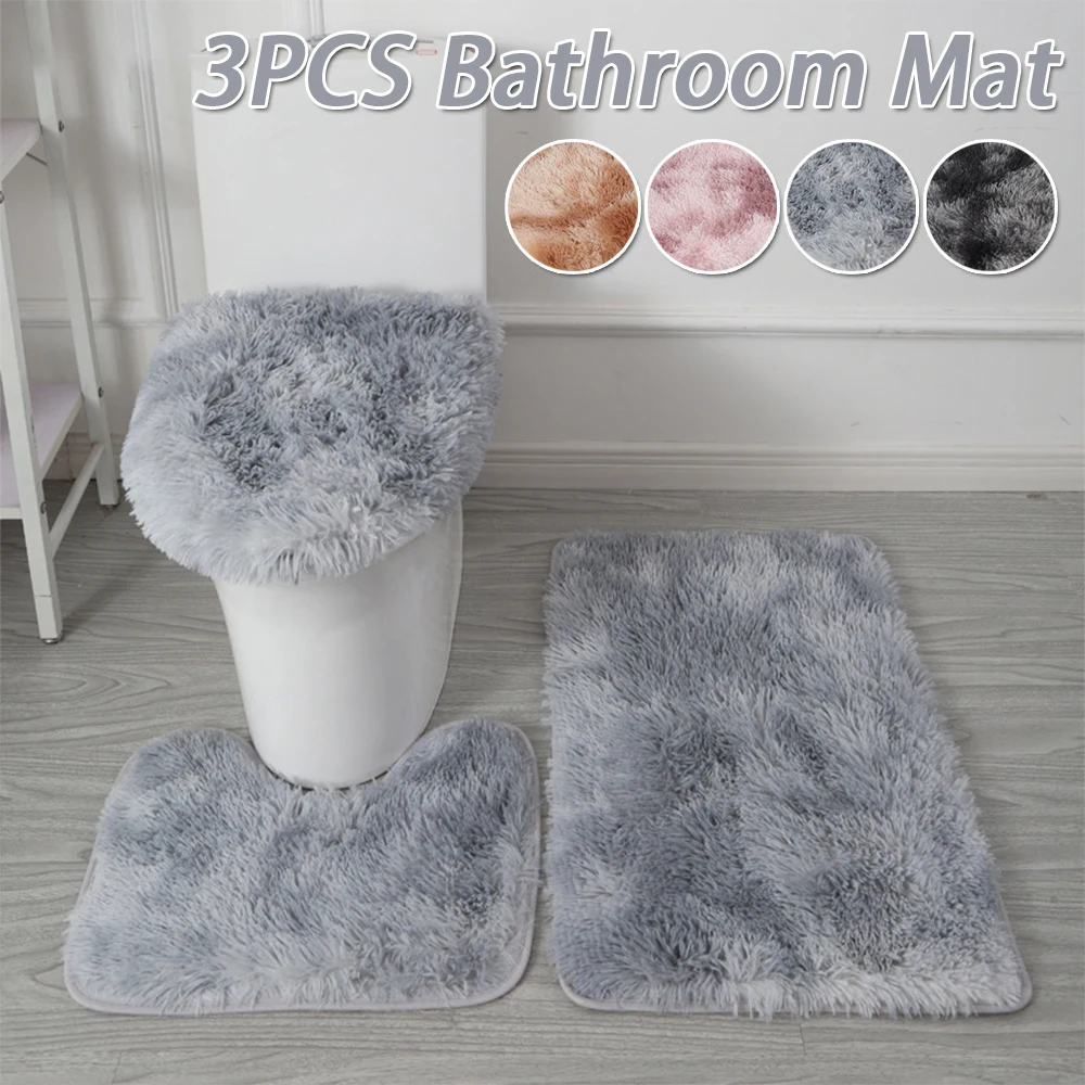 

2024New 3pcs/set Non Slip Soft Absorbent Toilet Bathroom Rug Washable Coral Velvet Thick Comfortable Pedestal Lid Cover Bath Mat