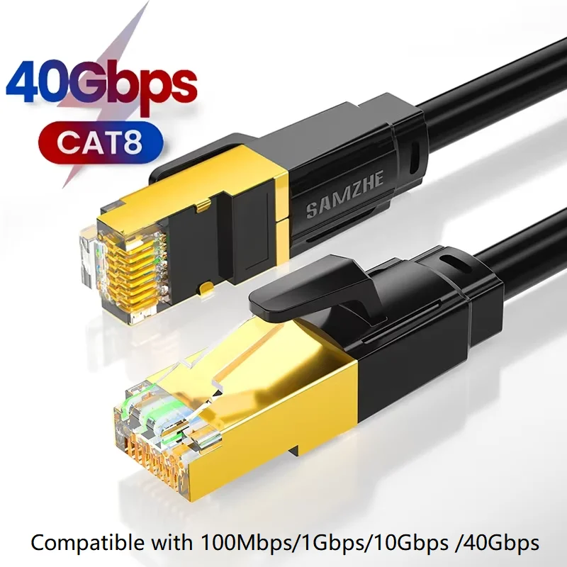 Samzhe Cat8 Ethernet Kabel Sftp 40Gbps Super Speed RJ45 Netwerk Kabel Vergulde Connector Voor Router Modem CAT8/7/6 Lan Kabel