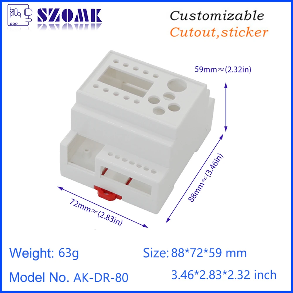 SZOMK Plastic enclosure AK-DR-80 88*72*59mm injection plastic mold din rail enclosure electronics enclosure plastic