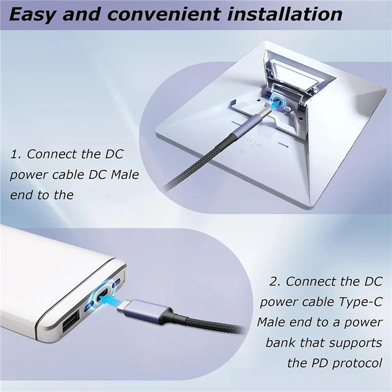 FULL-2X For Starlink Mini Type C To DC Power Cable Support 140W USB C Charging Cable For Starlink & Mobile Power Bank 180Cm