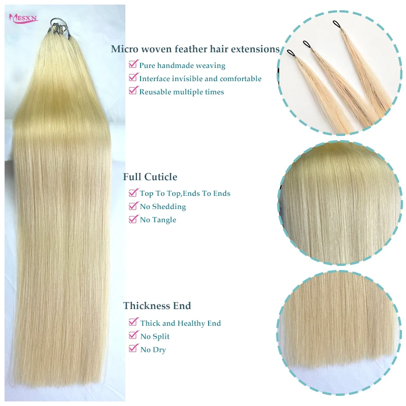 Mesxn neue Feder haar verlängerungen 100% menschliches Haar echtes natürliches Haar bequem und unsichtbar 16 "-26" braune Blondine für Salon