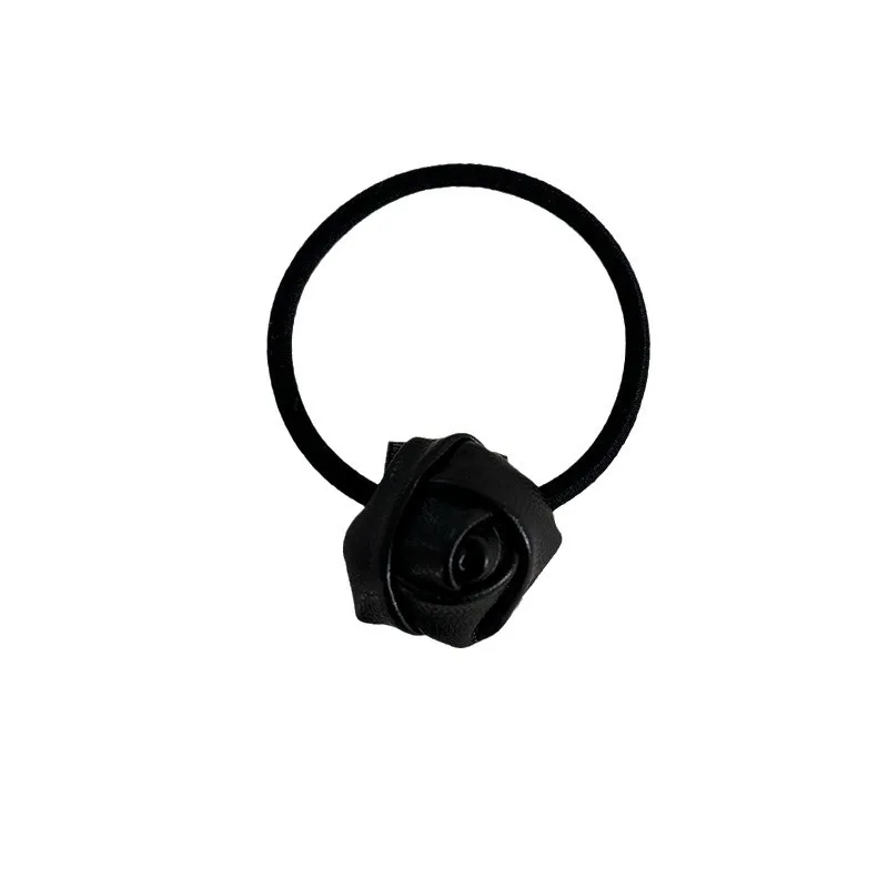 Silver Three-Dimensional Leather Rose Flower Hair Band Tied-up Hair Ponytail Rubber Headband Head Rope Hair Ring HairAccessories