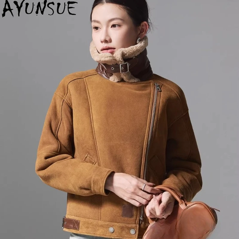 

AYUNSUE Natural Sheepskin Fur Coat Women Merino Real Leather Jacket Winter Clothes Woman Motocycle Jackets 2026 Пальто Женское