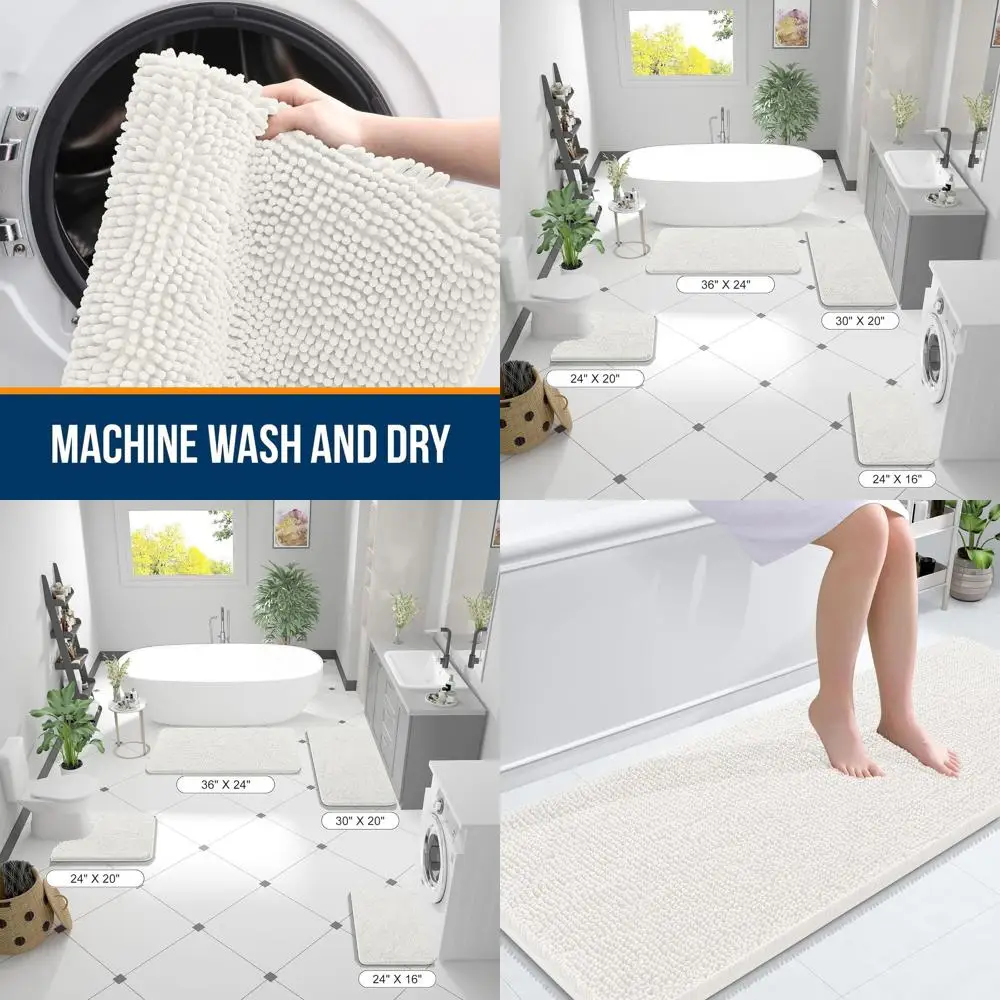 

Ivory 59x24 Soft Chenille Bath Rugs with Rubber Backing for Quick Dry and Machine Washable Bathroom Floors
