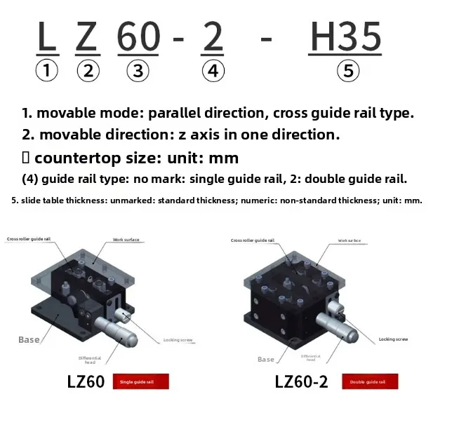Z-Axis Manual Linear Slide Stage LZ Series 40-125mm for Lab Precision Positioning, High Accuracy Vertical Movement Sliding Table