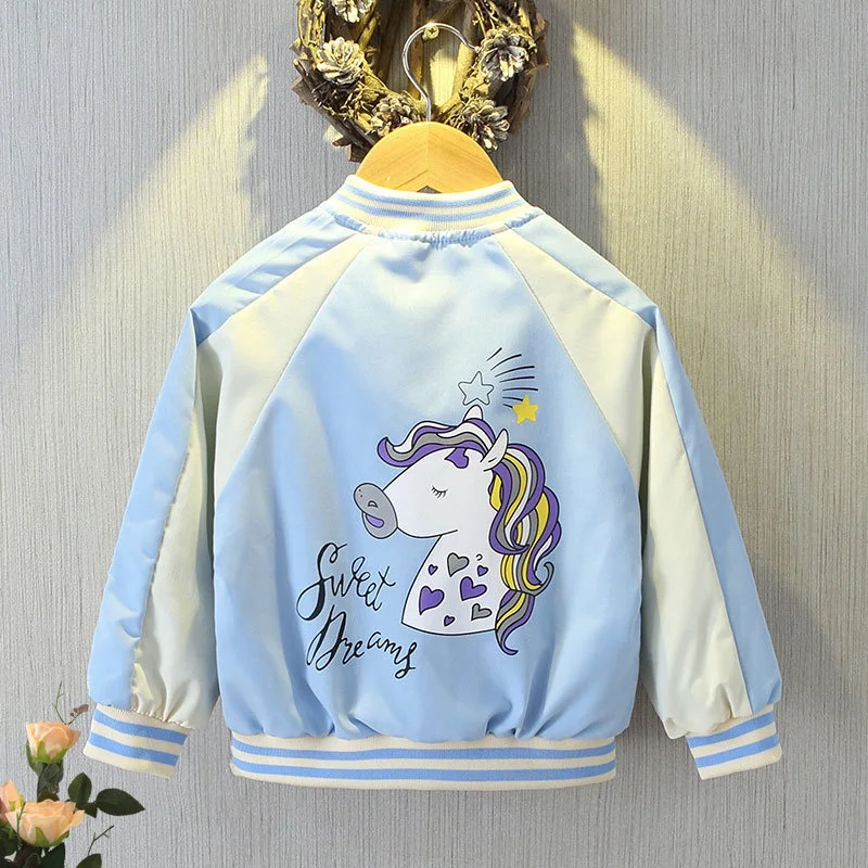 Girls Long Sleeve Jacket Kids Unicorn Print Coat Children Outwear Fashion Spring Autumn 2024 New Arrival Girls Casual Clothing