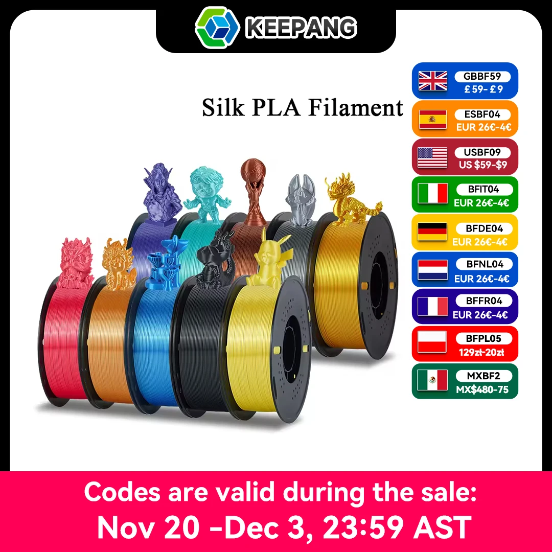 

KEEPANG Silk PLA 3D Printer Filament 5KG Single/Dual /Triple Colors Filaments 2.2LBS 1KG/Roll 1.75mm ±0.02MM 3D Prting Material
