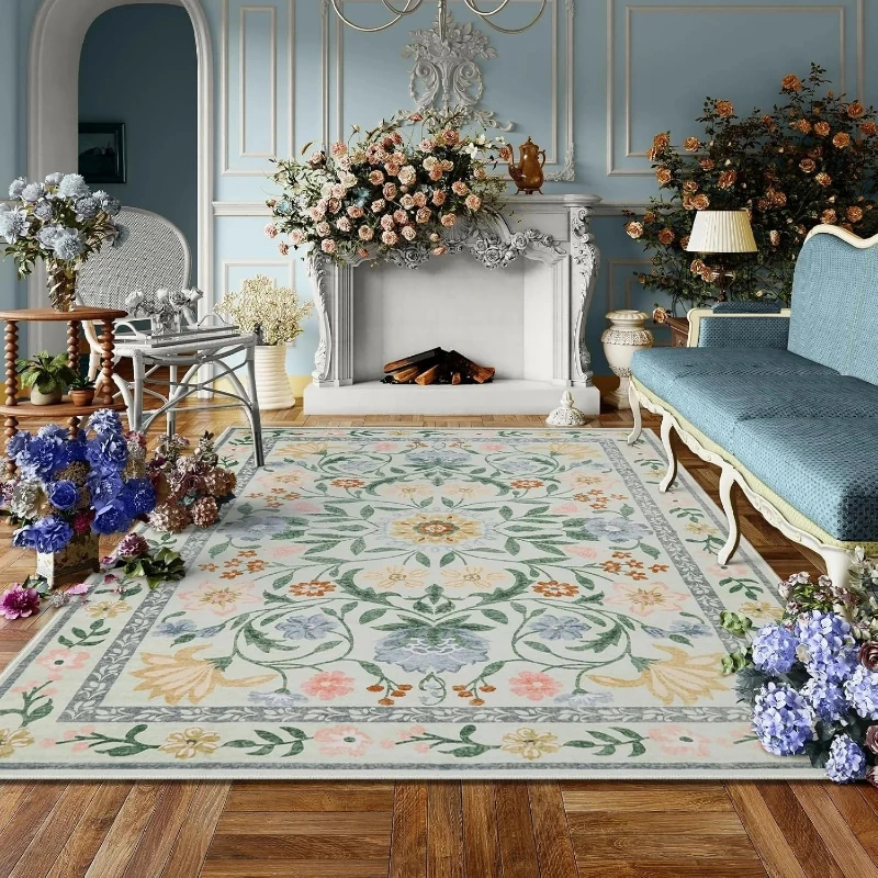 Living Room Carpet Machine Washable Non-slip Easy Folding Floor Mat Large Area Floral Rug Girl Bedroom Bedside Decoration Rugs