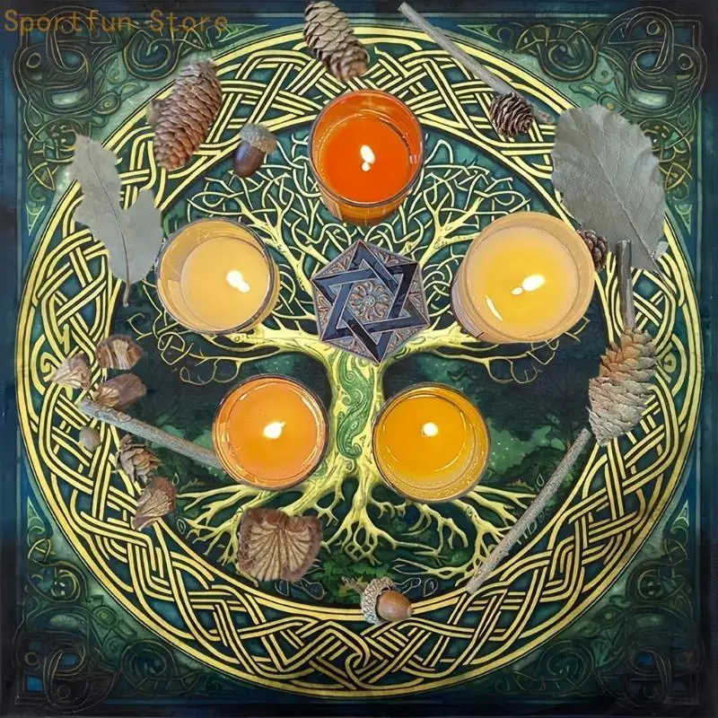 Tree Pattern Astrology Tablecloth Altars Cloth Square Divinations Card Table Cloth Witchcrafts Deck Cloth Enduring X7JD