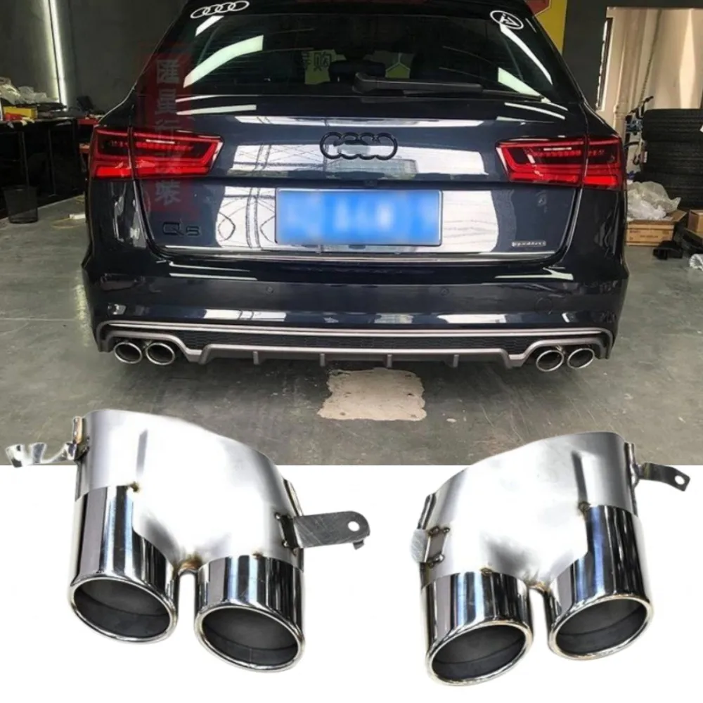 1 Pair 4 Out Stainless Steel Car Exhaust Pipe For 2016-2018 Audi A6 A7 S Line Up To S6 S7 Muffler Tip Tailpipe Exhaust System