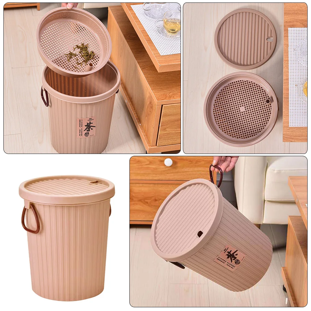 

Slim Tea Residue Bucket Plastic Drainage Bin Garbage Trash Can Lid Office Household Portable Tea Dregs Storage Modern Design