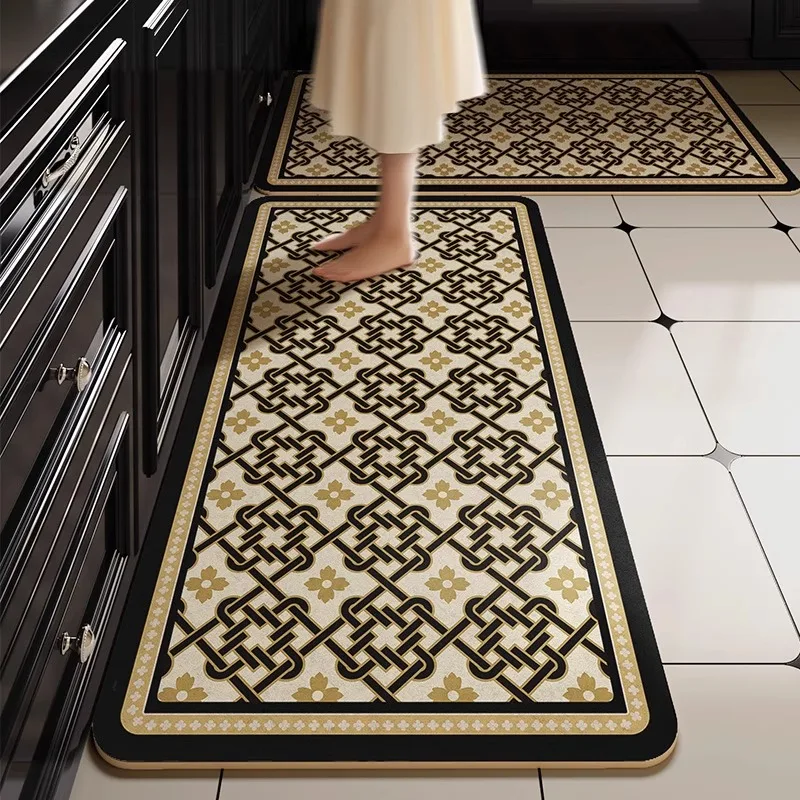 

Retro Kitchen Carpet PVC Leather Washable Kitchen Floor Mat Oil-proof Dirty Resistant Easy Clean Kitchen Rug Home Decoration 러그