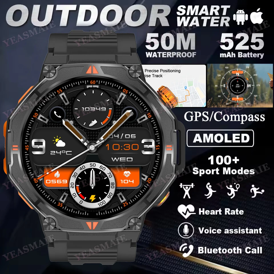 

Новые военные уличные компасы, спортивные умные часы, GPS, движение, IP68, водонепроницаемые, пульсометр, HD, Bluetooth, вызов, T-Rex 3, Ultra, умные часы