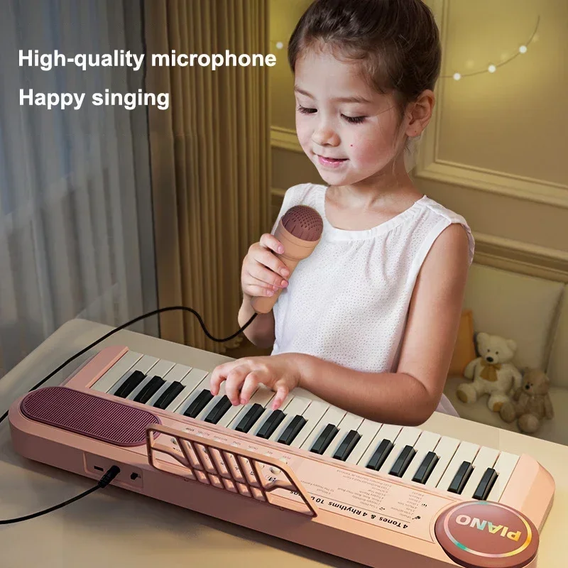 37 Keys Kids Electric Piano Keyboard with Microphone, Educational Musical Instrument Toy for Children Learning & Singing