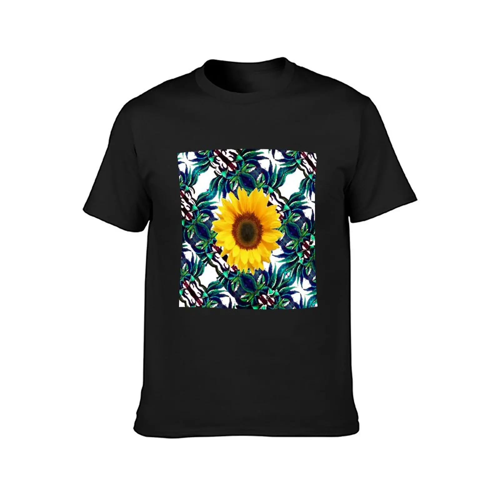 WHITE-GREEN TROPICAL PATTERNS YELLOW SUNFLOWER ART, T-Shirt sublime oversized customs plus size tops t shirts for men cotton