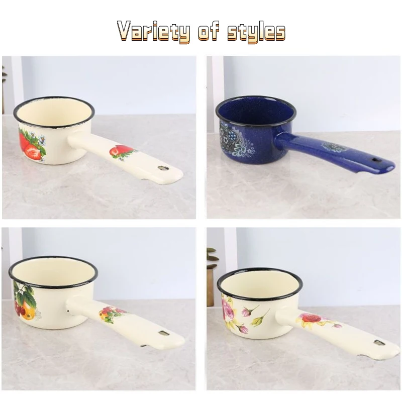 Enameled Small Milk Pan Ladle Long Handle Water Ladle Retro Water Ladle Gas Hob Induction Hob Universal