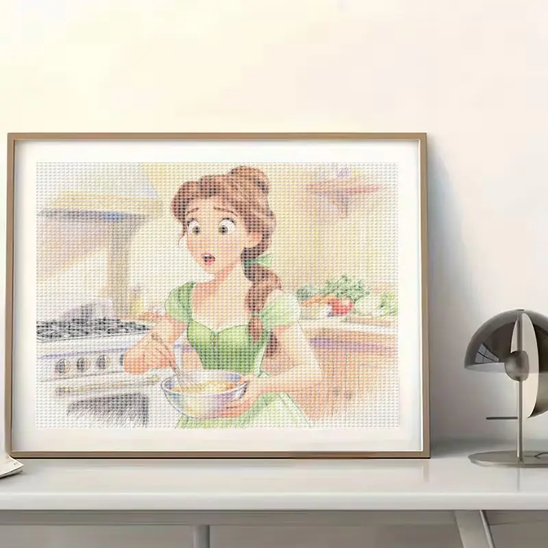 1 قطعة 5D DIY الماس طقم الطلاء ، الكرتون ديزني الأميرة حسناء الخبز في المطبخ الحفر الكامل جولة كريستال حجر الراين الفن الحرفية S