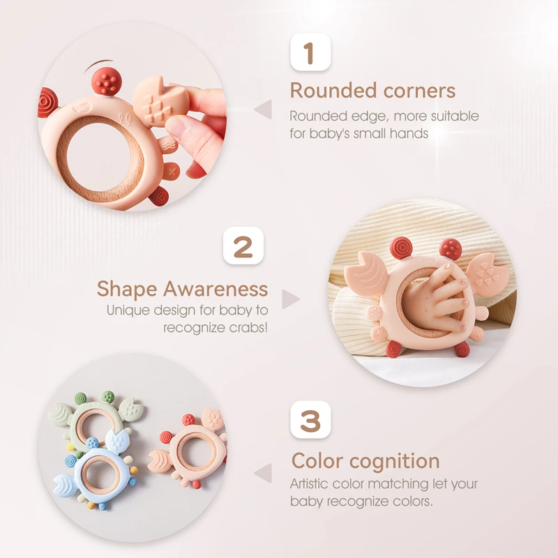 Baby Silicone Teether Cartoon Crab Teether Ring Baby Anti-eating Hand ​Molar Stick Relieve Discomfort During Teething Accessory view 4