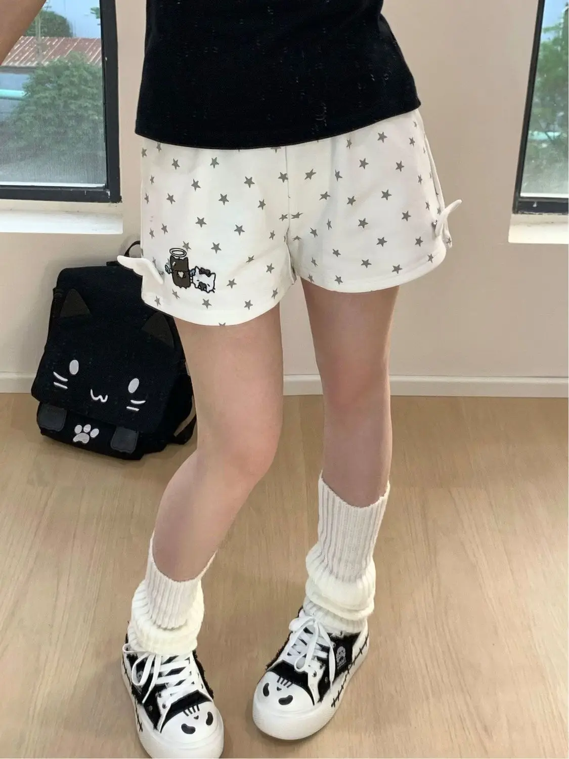 Cute Wings Full Print Shorts Women Summer Embroidery Japanese Home Cute Soft Girl Loose Versatile Wide Leg Pants