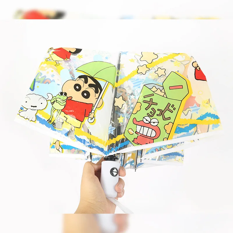 New Kawaii Crayon Shinchan Transparent Manual Umbrella Anime Figures Portable Automatic Parasol Anti-Uv Multifunction Girl Gift