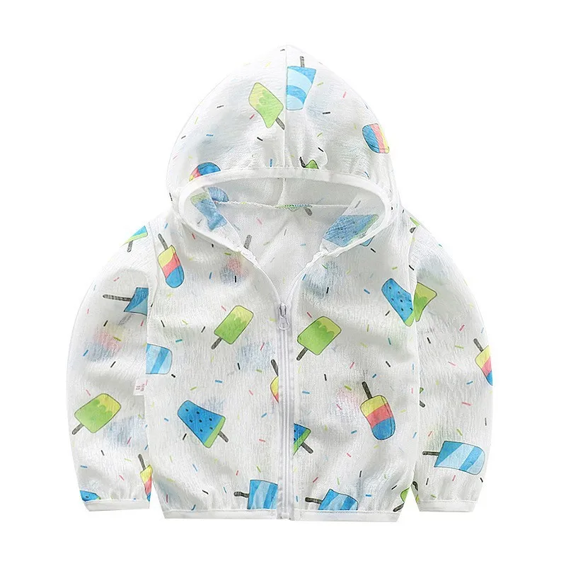 New Summer Children\'s Hooded Sun Protection Clothing Baby Outwear Jacket Boys Girls Cartoon Long Sleeve Travel Thin Beach Shirt