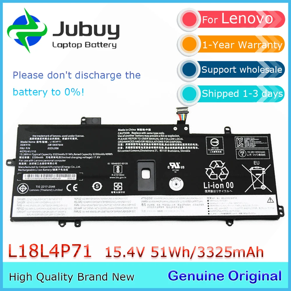 

Оригинальный аккумулятор для ноутбука 15,4 В, 51 Втч L18C4P71, для Lenovo ThinkPad X1 Carbon, 7-го поколения 2019 2020 L18M4P72 L18L4P71