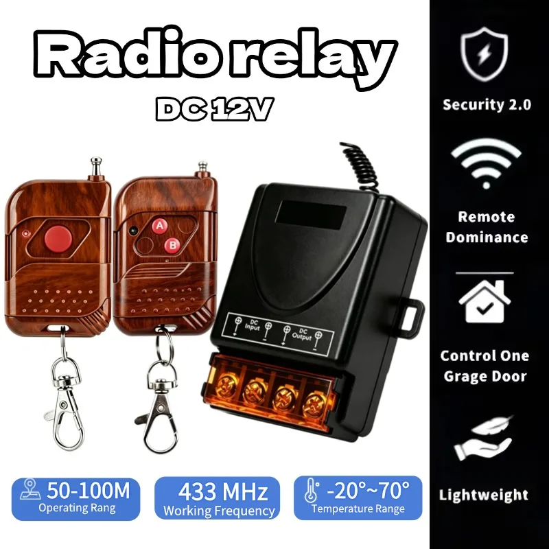 433Mhz Universal Wireless Remote Control Switch DC 12V 1CH Relay Receiver Module RF Transmitter Learning Button Remote Control