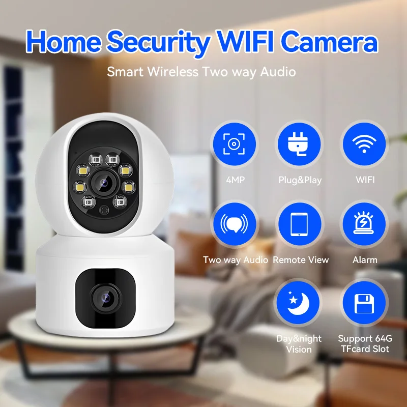 4K IP Camera 5G WiFi Dual Lens Smart Home Auto Tracking CCTV Camera Wireless Surveillance Camera Security Baby Monitor