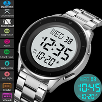 Skmei Dual Time Zone LED Digital Wristwatch Luxury Steeel Band 3Bar Waterproof Alarm Clock Mens Military Sports Bracelet Watches
