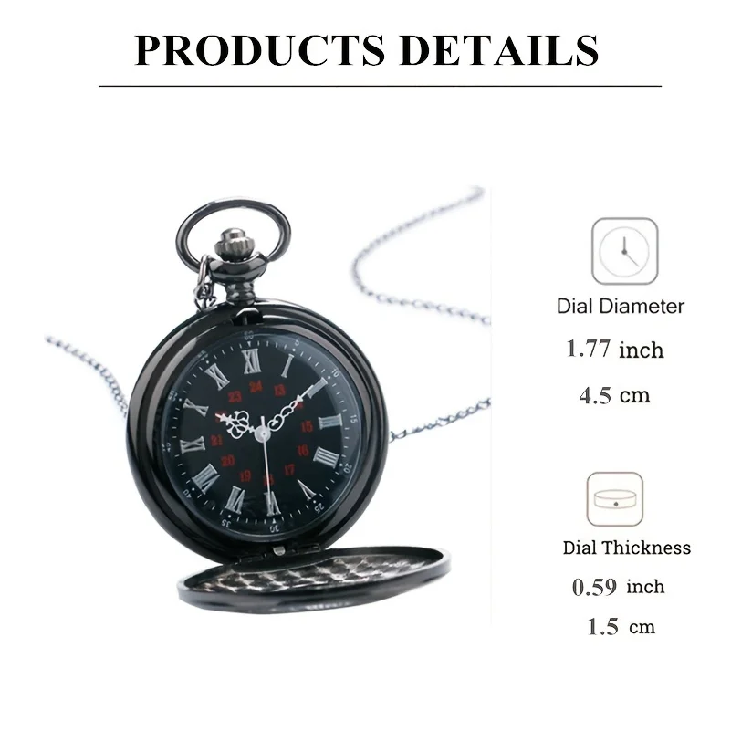 Vintage Charm Black Pocket Watch Fashion Roman Scale Display Steampunk Quartz Pocket Watch Exquisite Necklace Pendant with Chain