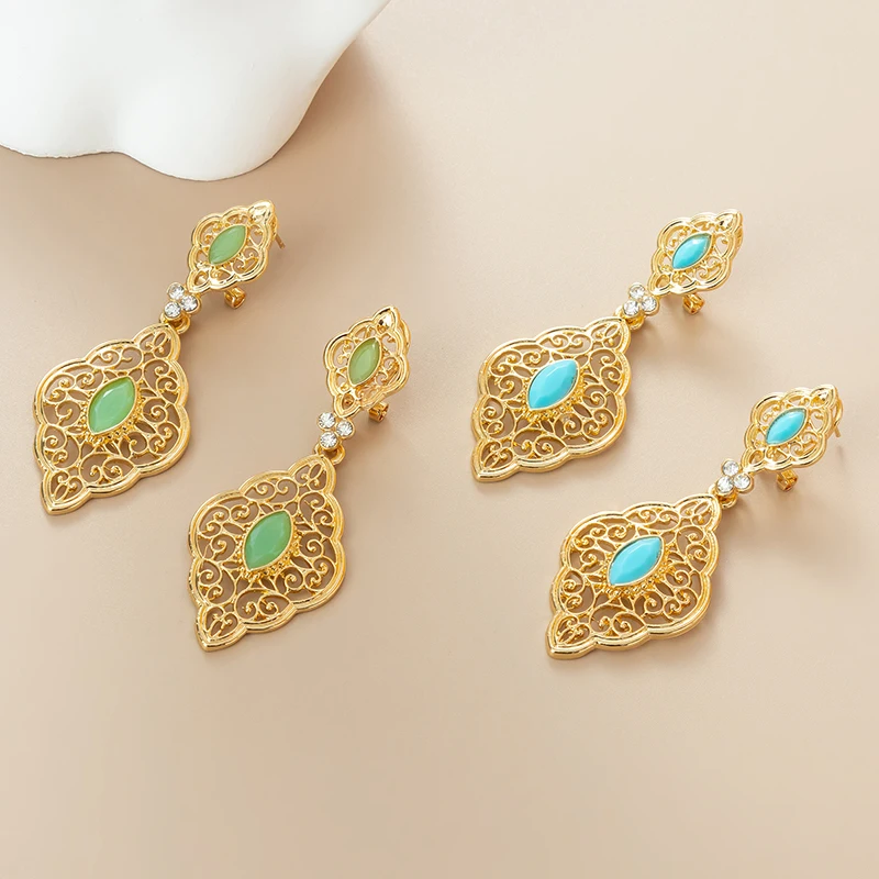 Fatima Gold Morocco Earring For Women Gold Color Algeria Drop Earring Rhinestone Arabic Bride Wedding