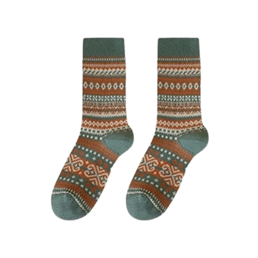 

New Retro Fair Isle Christmas Socks Thickened Cotton Middle Tube Socks Colour Blocking Warm Socks Winter