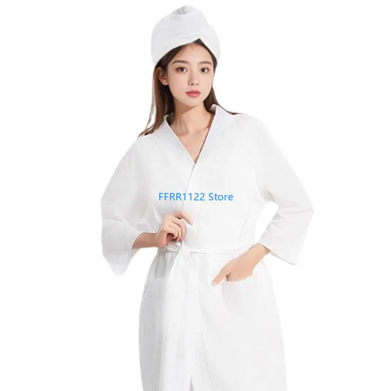 

Y1UF Travel Friendly Bath Set with Soft Bathrobe and Water Absorbing Caps for Women