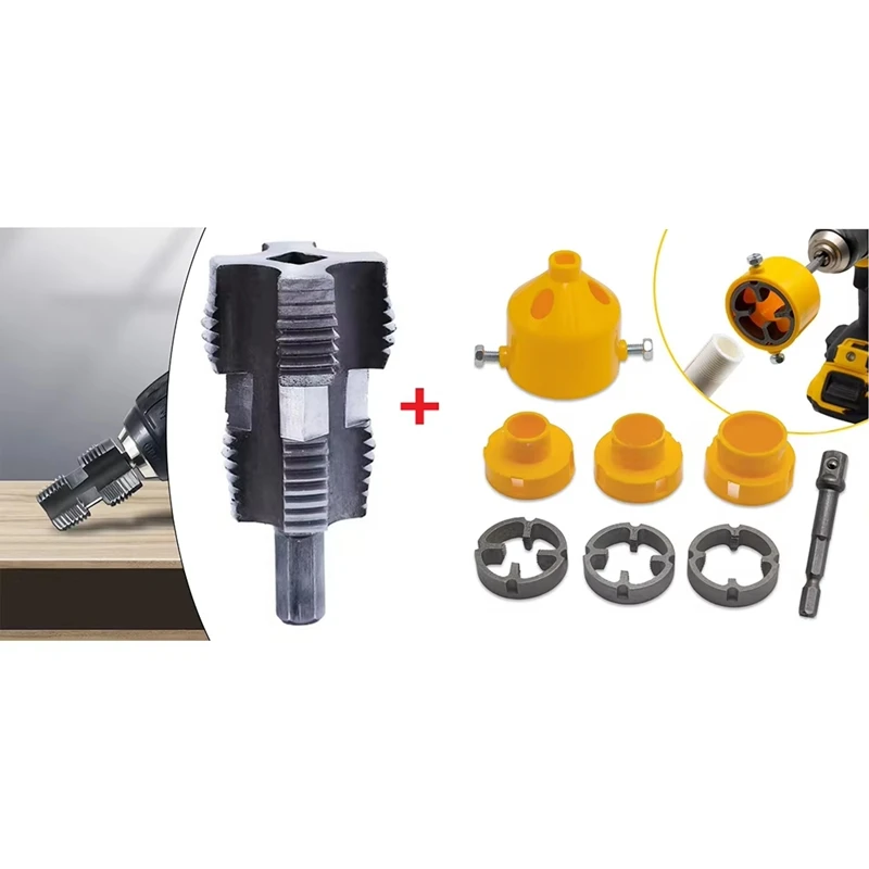 ABAE-9Pcs/Set Kit de enhebrado de tubos de PVC, troquel redondo de tubo, abridor de rosca interna de tubería de agua PPR de 4/6 puntos