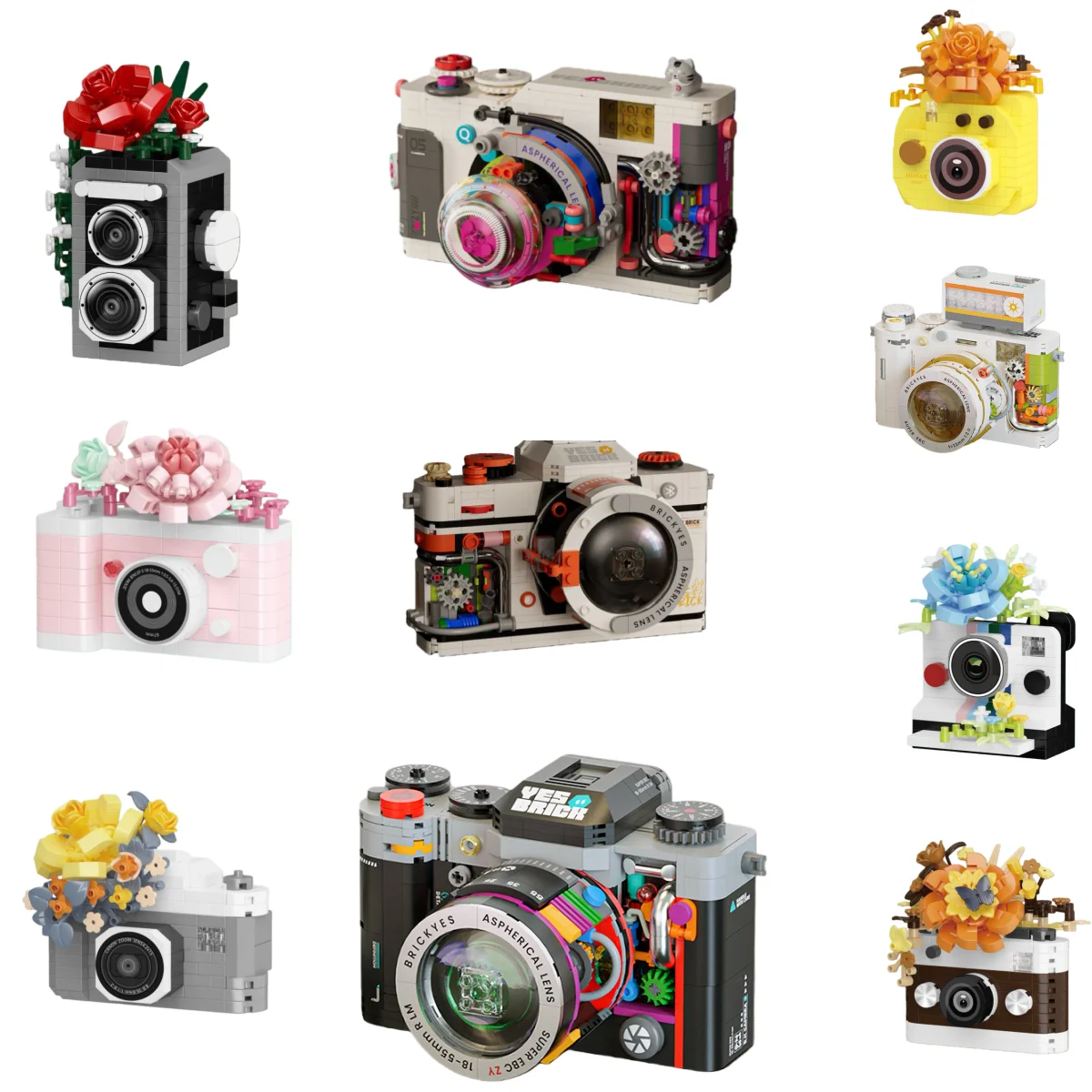 Vintage Camera And Flower Building Blocks DIY Toy Assembly Building Block Toy Gift