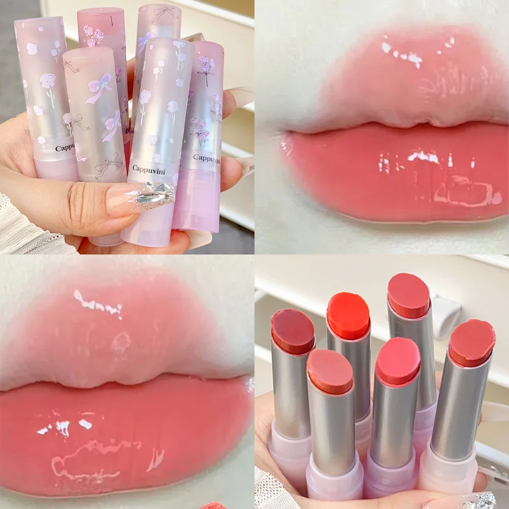 Jelly antiadherente brillo de labios, tinte de flor hidratante, espejo de menta dulce, maquillaje, lápiz labial impermeable, Cosméticos de larga duración