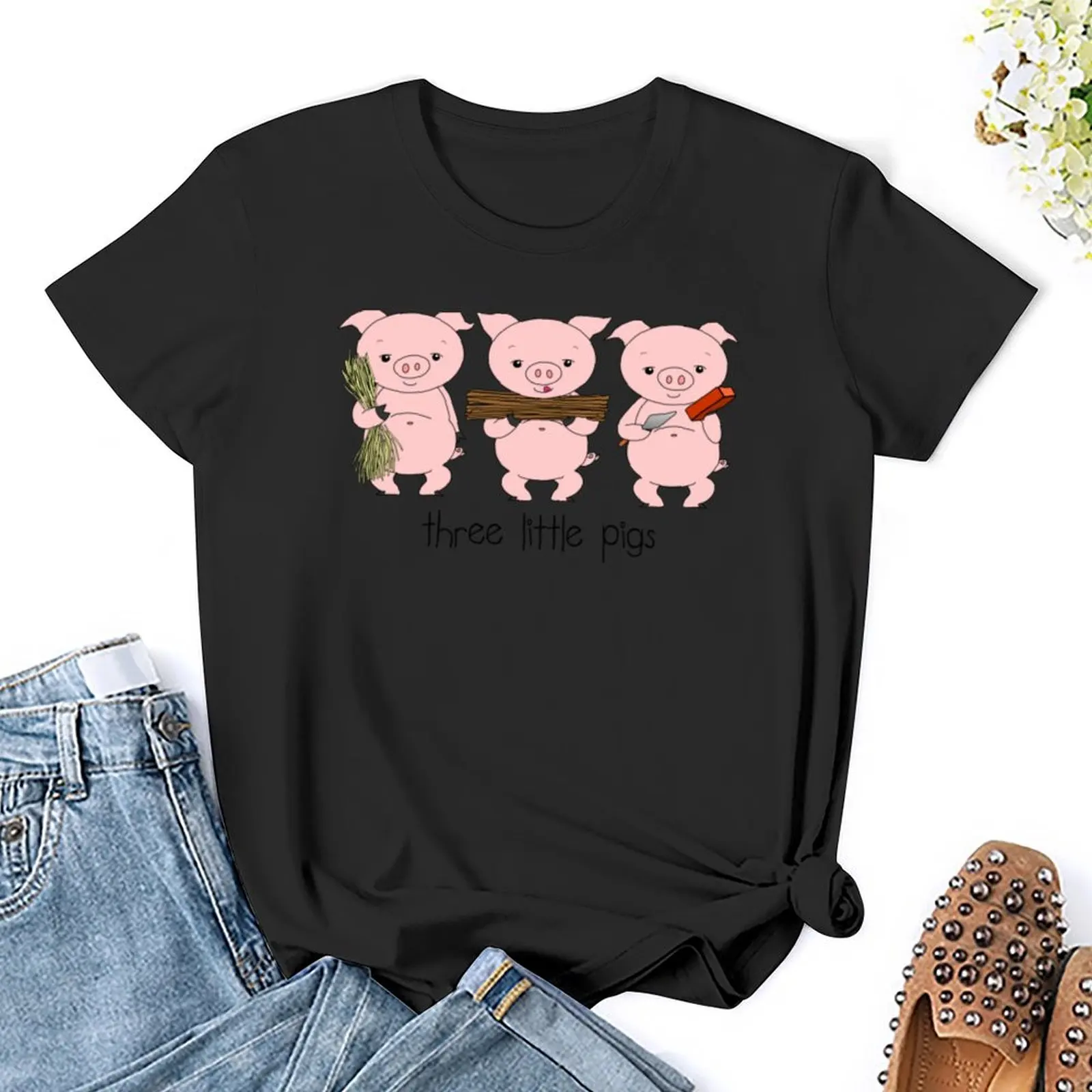 Three Little Pigs T-Shirt oversized shirts graphic tees Short sleeve tee t-shirts for Women loose fit