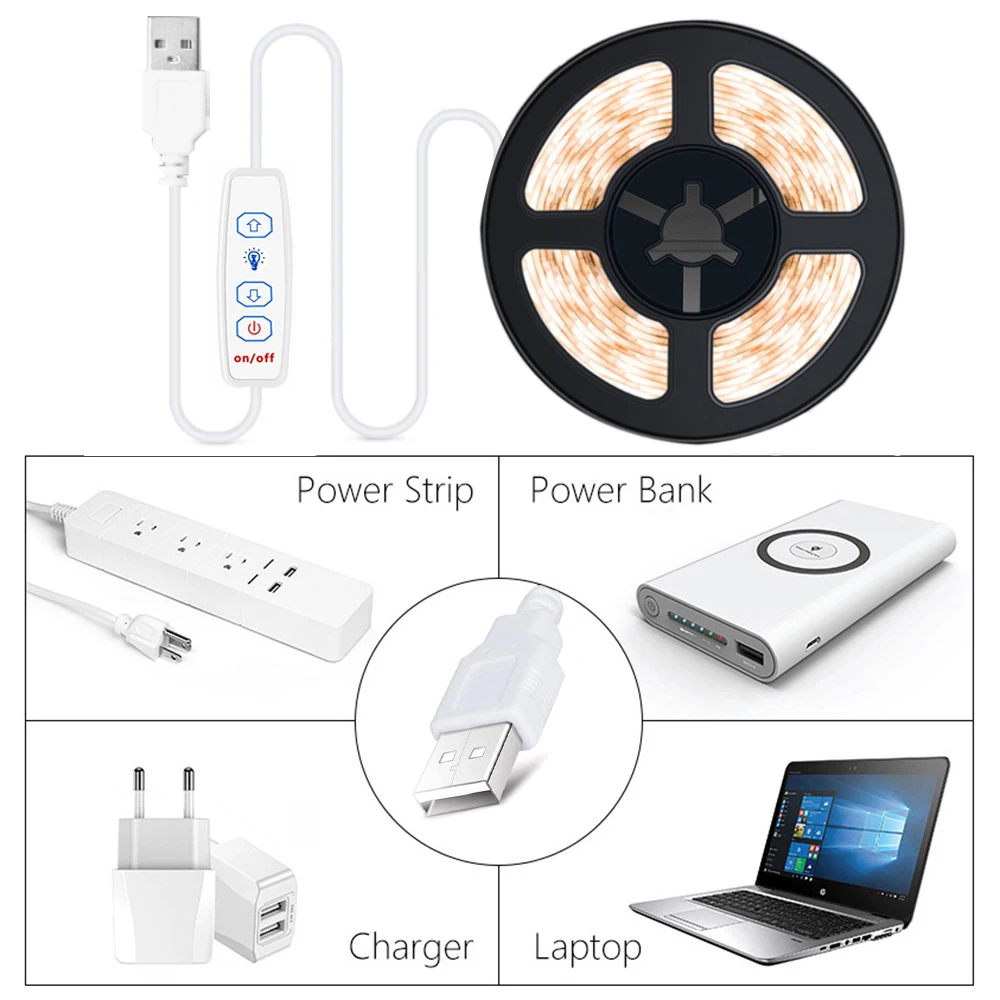 Striscia LED COB USB 5V Strisce LED dimmerabili 320 LED / m Nastro LED flessibile autoadesivo per armadio da cucina Specchio camera da letto